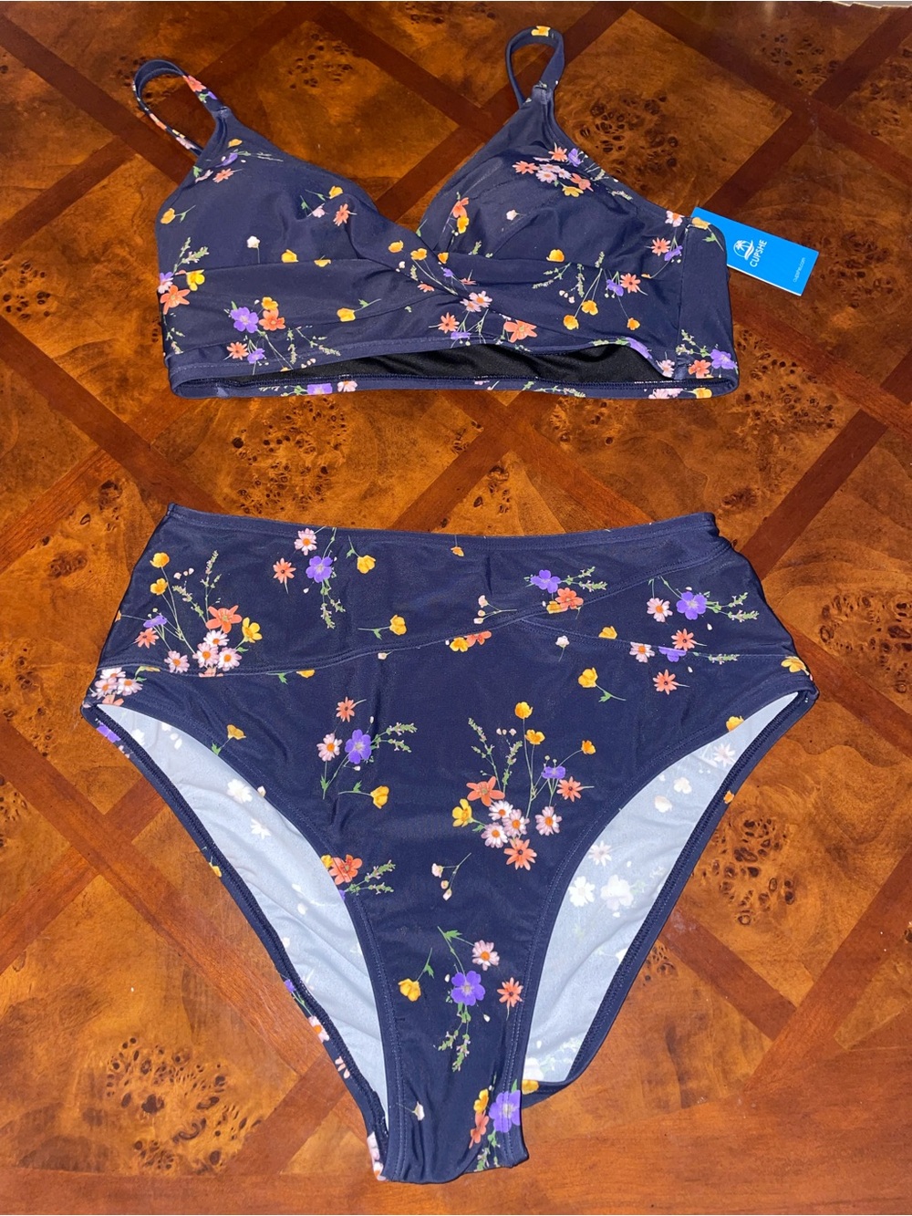 Cupshe Navy Floral High-Waist Bikini Set - Picture 5 of 7